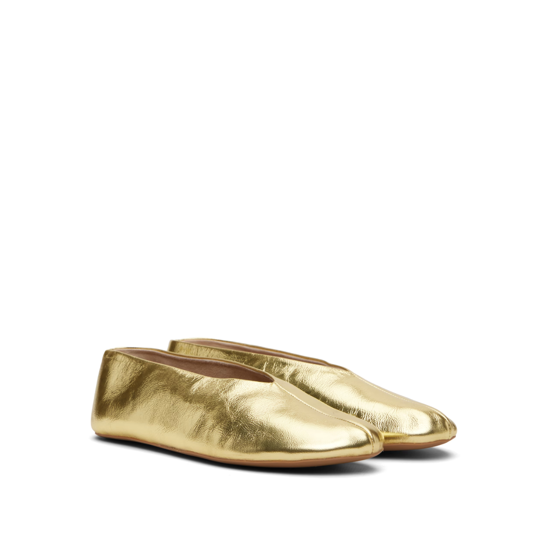 Stella Metallic-Leather Ballet Flats Gold