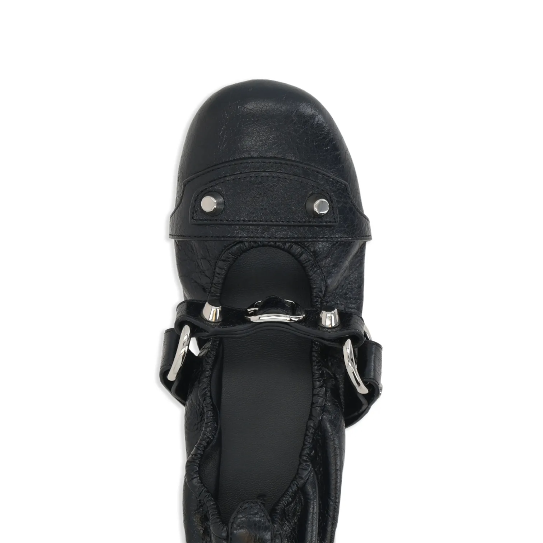 City Ballerina Leather Flats Black