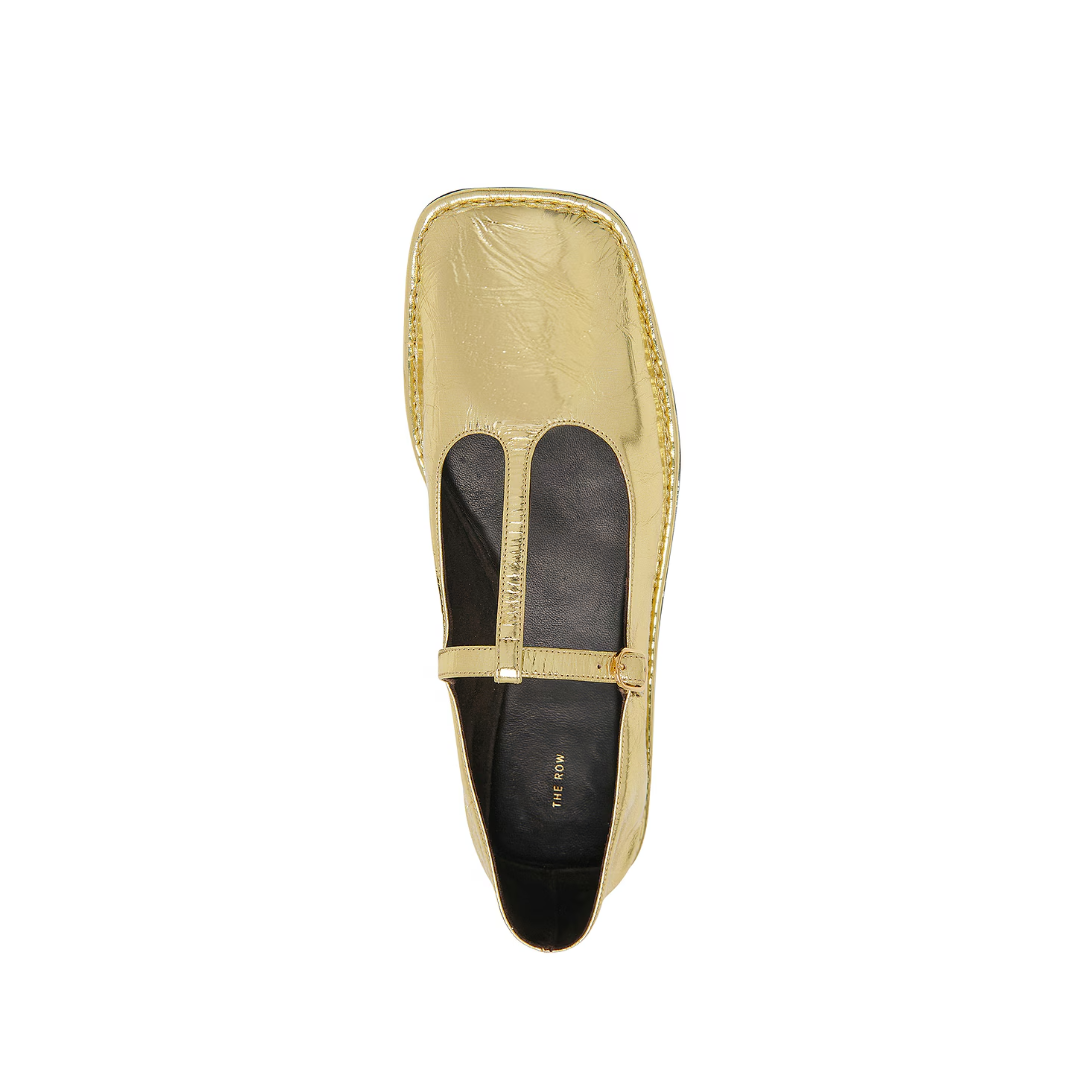 Square T-Strap Flats Gold