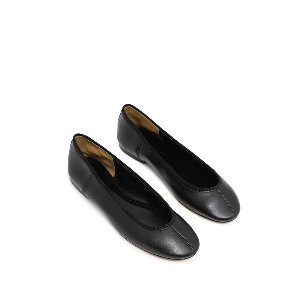Leather Ballerina Flats Black