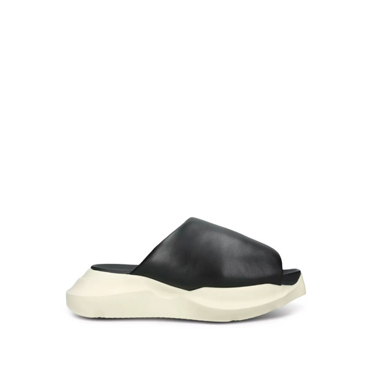 Leather Platform Sliders Black