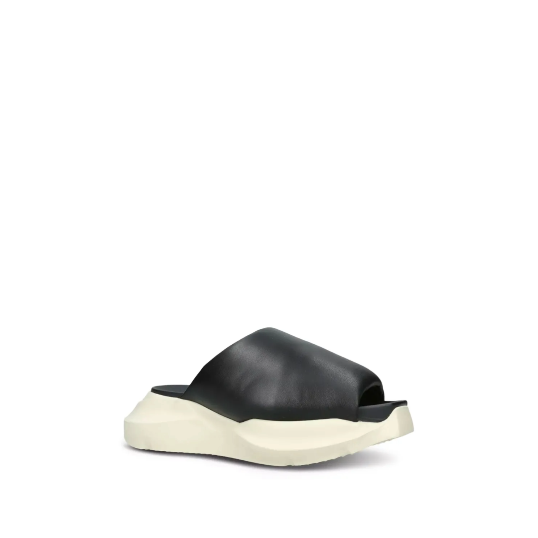 Leather Platform Sliders Black