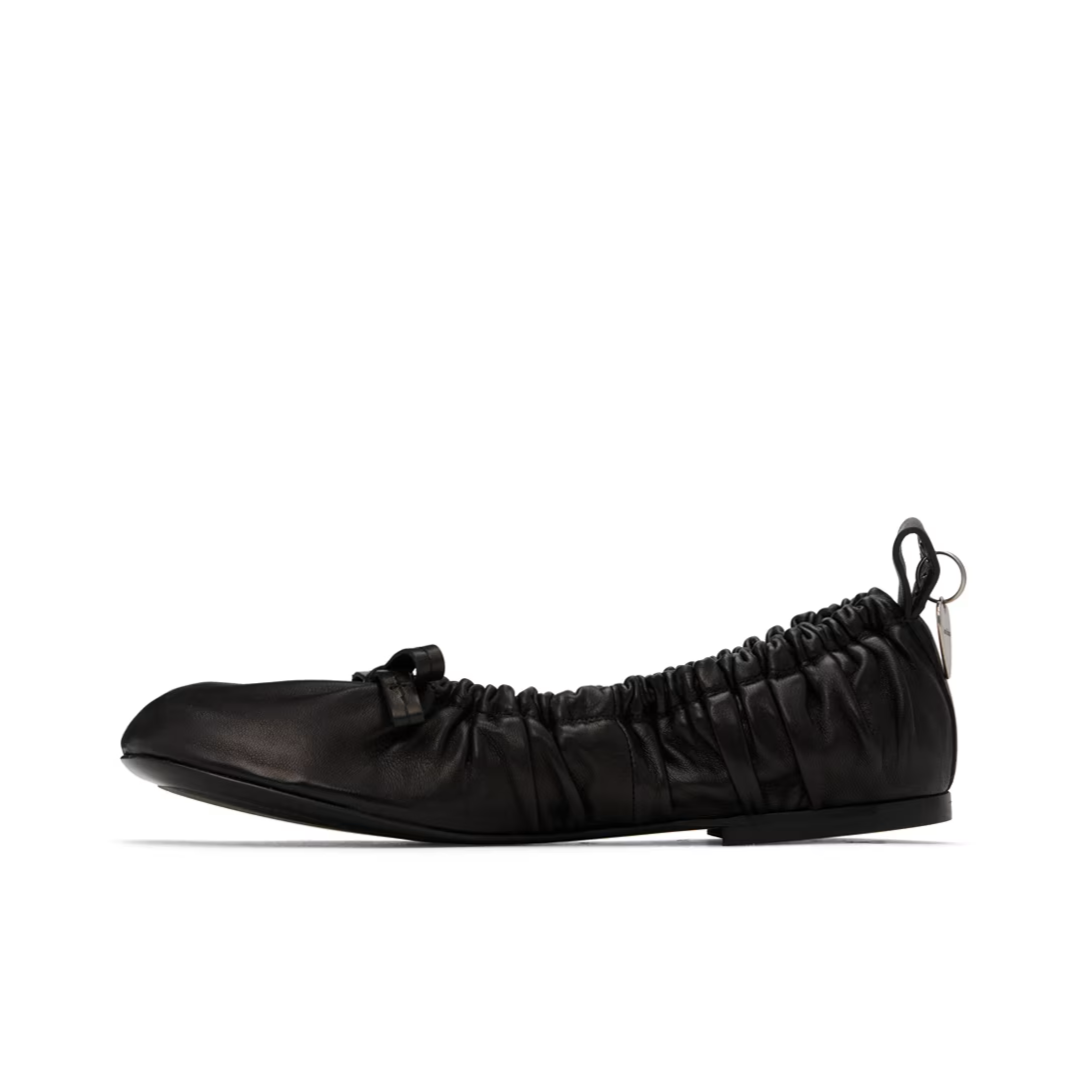 Black Leather Ballerina Flats