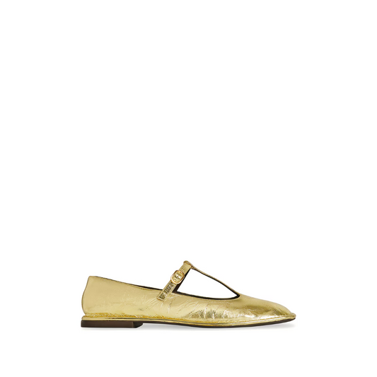 Square T-Strap Flats Gold