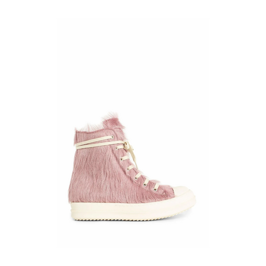 Rick Owens Pink Pony Hair High Top Sneakers